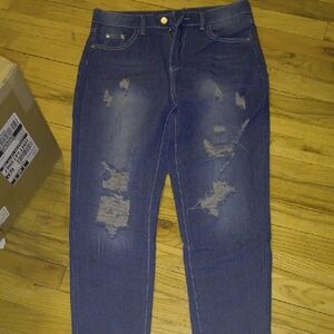 Women's Distressed Blue Jeans